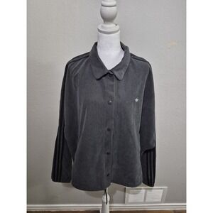 Adidas Corduroy Jacket Women's Gray Snap Button Minimalist Sz XL Oversized